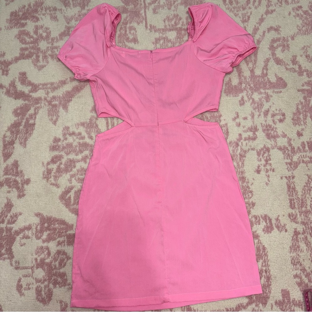 Hazel & Olive Fitted Pink Mini Dress Side Cutout and Puff Sleeves Women’s S - Picture 8 of 10